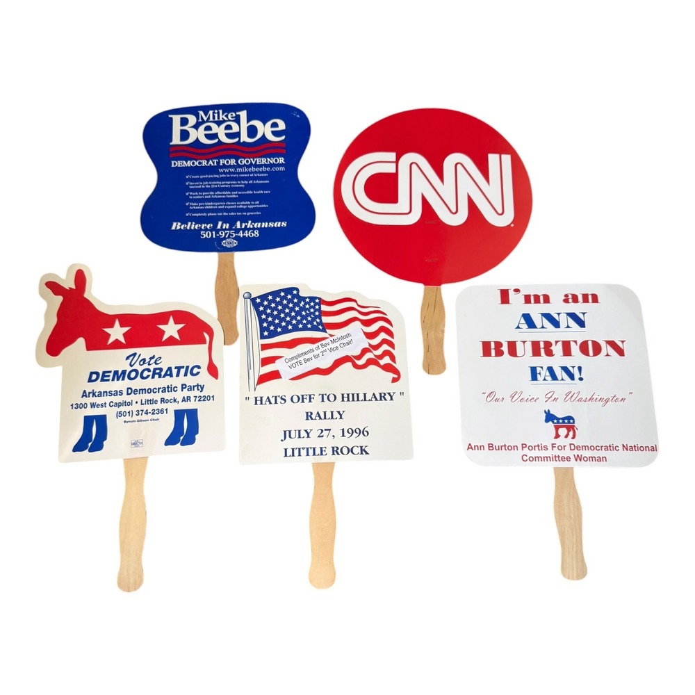 Vintage Democratic Political Hand Fans Lot 5 Hillary Clinton 1996 CNN Mike Beebe
